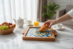 Handcrafted Olive Wood Tray with Hand-Painted Ceramic Tile Center
