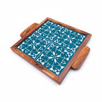 Handcrafted Olive Wood Tray with Hand-Painted Ceramic Tile Center