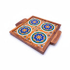 Handcrafted Olive Wood Tray with Hand-Painted Ceramic Tile Center