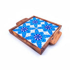 Handcrafted Olive Wood Tray with Hand-Painted Ceramic Tile Center