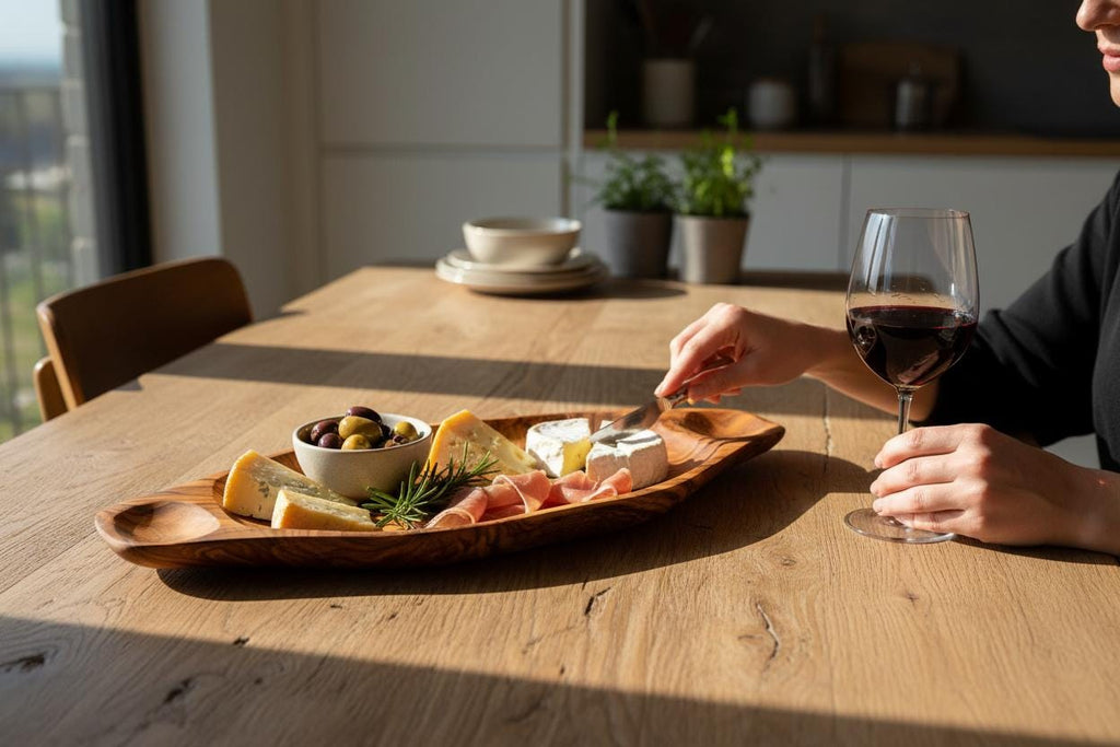 Olive Wood Charcuterie Board | Rustic Live Edge Serving Platter Cheese Tray