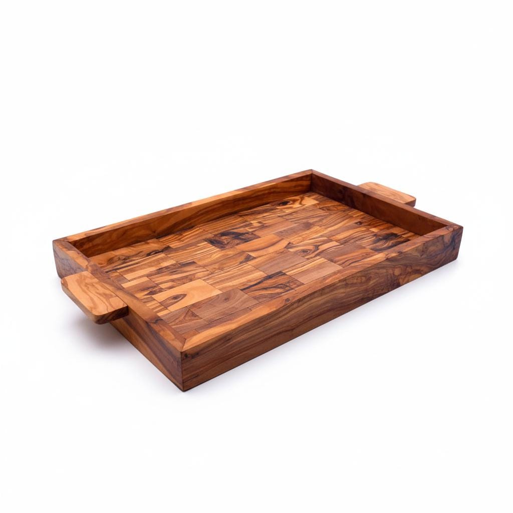 Luxury Handcrafted Olive Wood Tray | Rectangular Serving Board with Handles