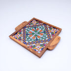 Handcrafted Olive Wood Tray with Hand-Painted Ceramic Tile Center