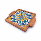 Handcrafted Olive Wood Tray with Hand-Painted Ceramic Tile Center