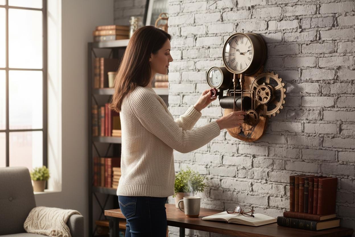 Industrial Steampunk Roman Numeral Olive Wood Clock | Luxury Live Edge Wall Art