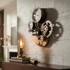 Industrial Steampunk Roman Numeral Olive Wood Clock | Luxury Live Edge Wall Art