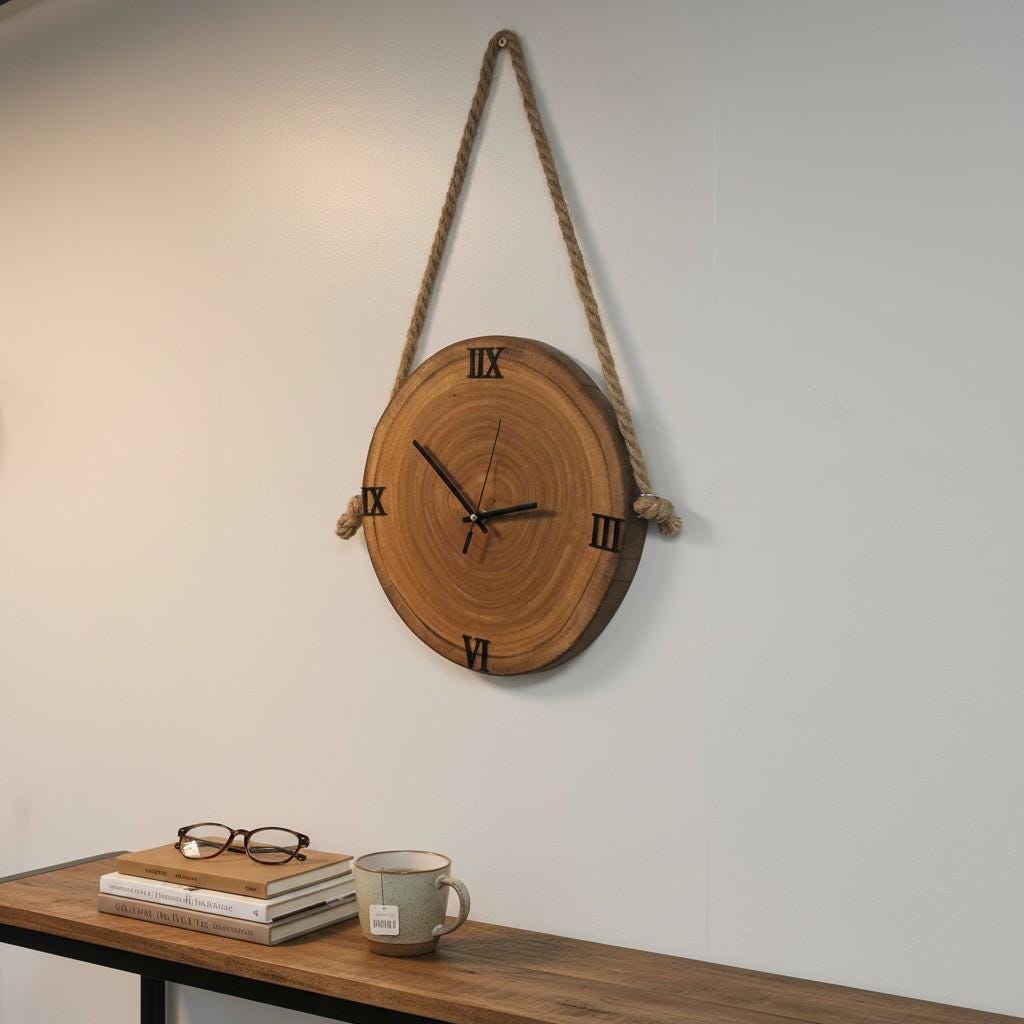 Wall Clock with Hanging Rope | Luxury Rustic Home Decor