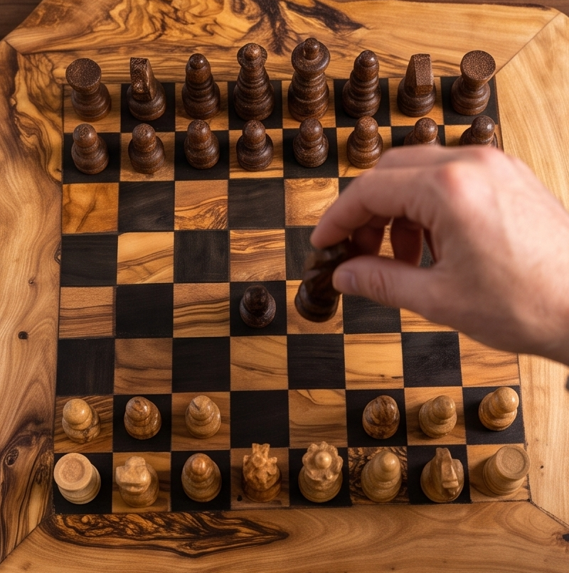 Handcrafted Olive Wood Chess Set – Premium Flat Wooden Chess Board in Red & Black (Multiple Sizes Available)