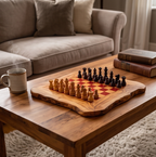 Handcrafted Olive Wood Chess Set – Premium Flat Wooden Chess Board in Red & Black (Multiple Sizes Available)