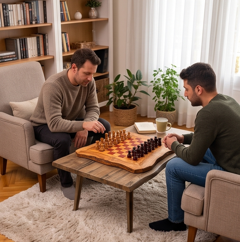 Handcrafted Olive Wood Chess Set – Premium Flat Wooden Chess Board in Red & Black (Multiple Sizes Available)