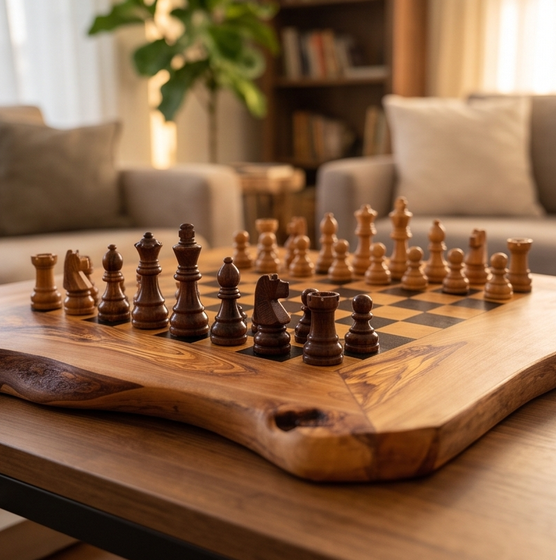 Handcrafted Olive Wood Chess Set – Premium Flat Wooden Chess Board in Red & Black (Multiple Sizes Available)