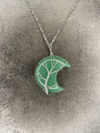 Green aventurine moon pendant and necklace