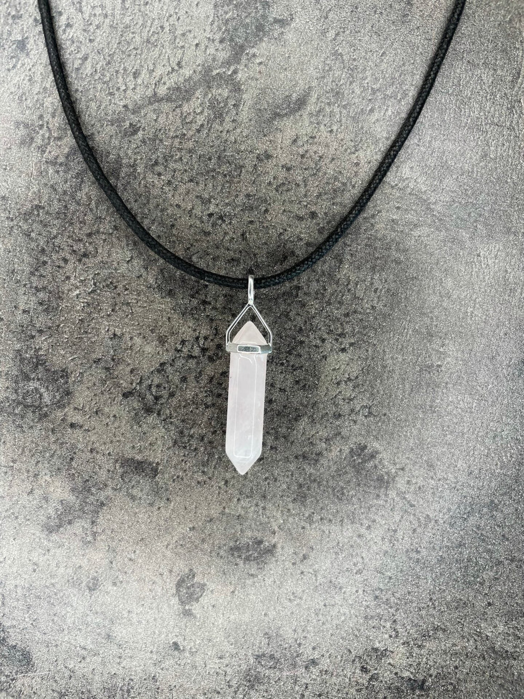Love pendant - Rose quartz (sterling silver) With cotton chord necklace