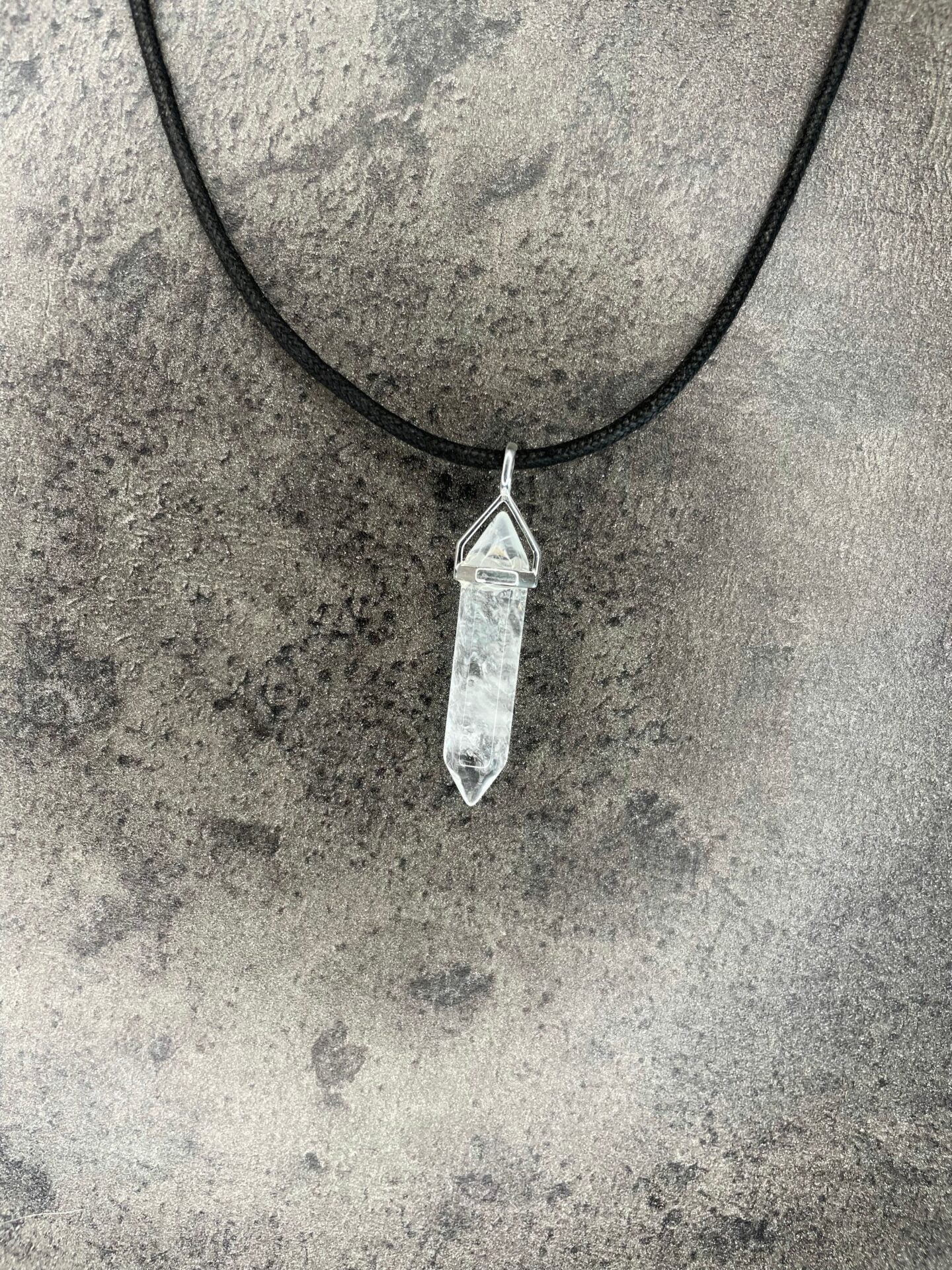 Positivity pendant - Clear quartz (sterling silver) With cotton chord necklace