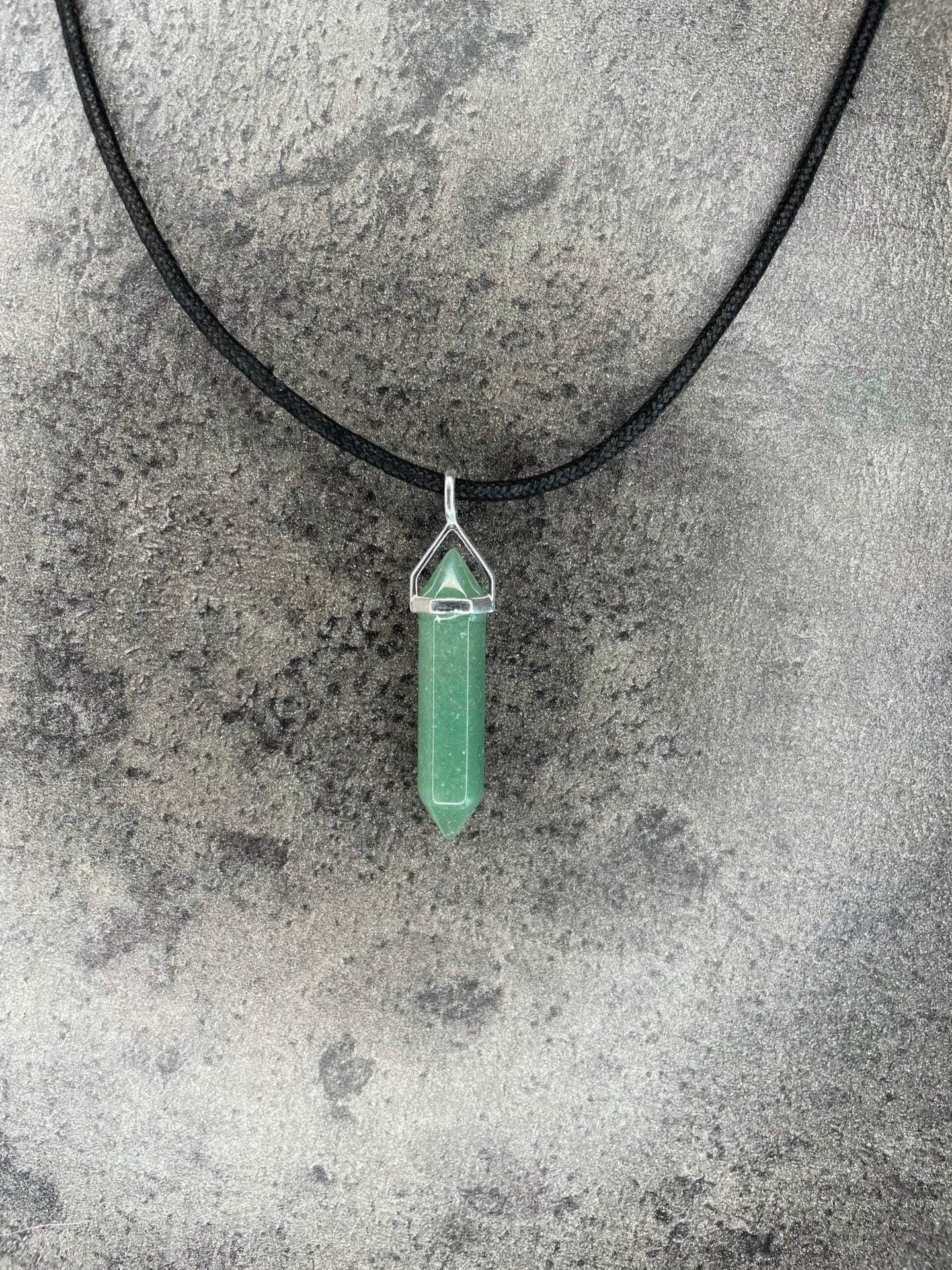 Luck pendant - Green aventurine (sterling silver) With cotton chord necklace