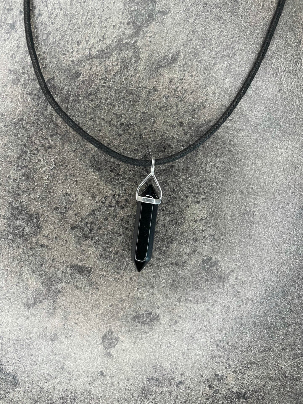 Protection pendant - Black obsidian (sterling silver) With cotton chord necklace