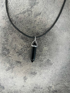 Protection pendant - Black obsidian (sterling silver) With cotton chord necklace