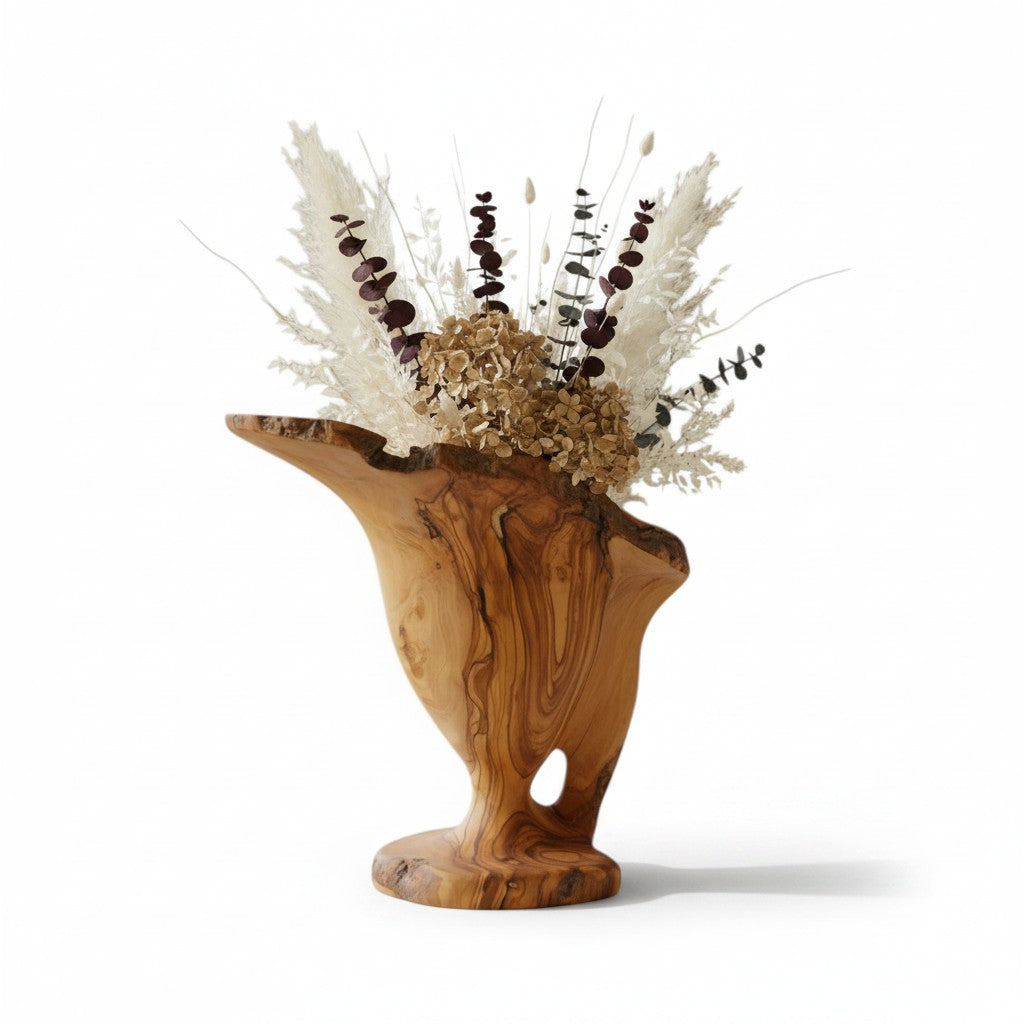 Handcrafted Olive Wood Pitcher Vase (33x20x30) | One-of-a-Kind Real Piece