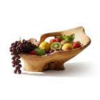 Large Olive Wood Fruit Bowl on Pedestal (55x40x30cm) | Rustic Centerpiece
