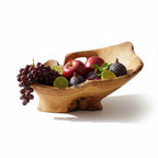 Large Olive Wood Fruit Bowl on Pedestal (55x40x30cm) | Rustic Centerpiece