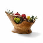 Large Olive Wood Fruit Bowl on Pedestal (55x40x30cm) | Rustic Centerpiece
