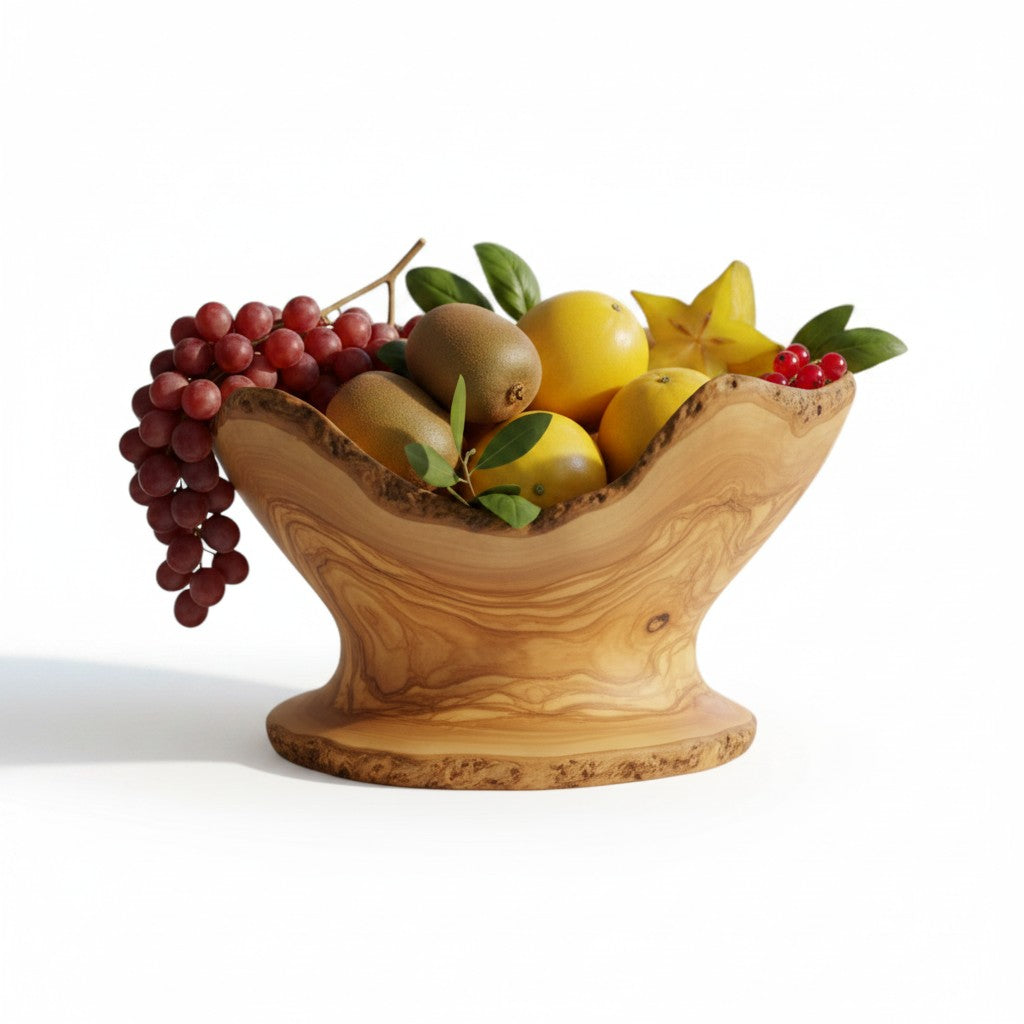 Handcrafted Olive Wood Pedestal Fruit Bowl (45x25x25) | Rustic Table Decor
