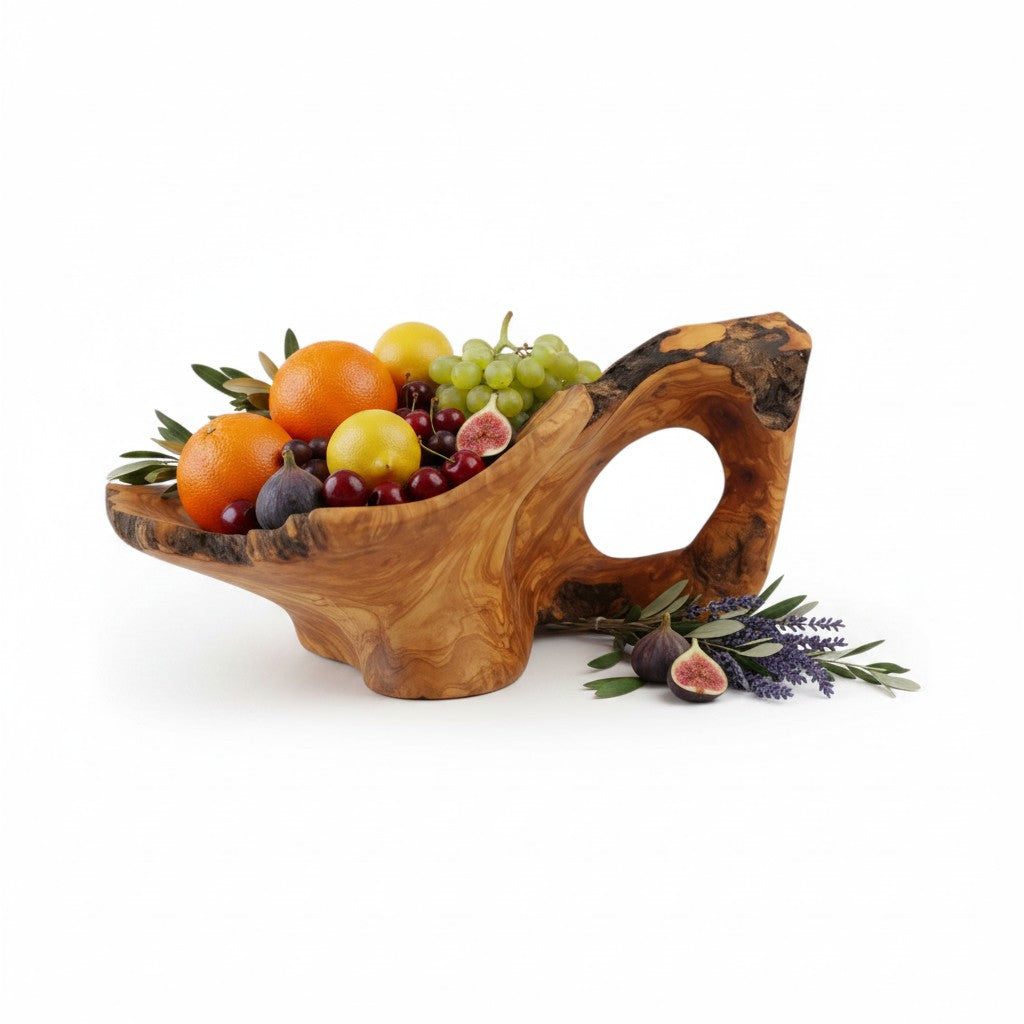 Handcrafted Olive Wood Pedestal Fruit Bowl (47x47x20) | Rustic Table Decor
