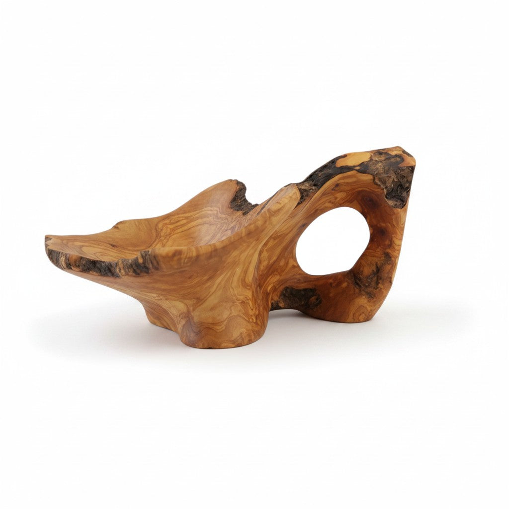 Handcrafted Olive Wood Pedestal Fruit Bowl (47x47x20) | Rustic Table Decor