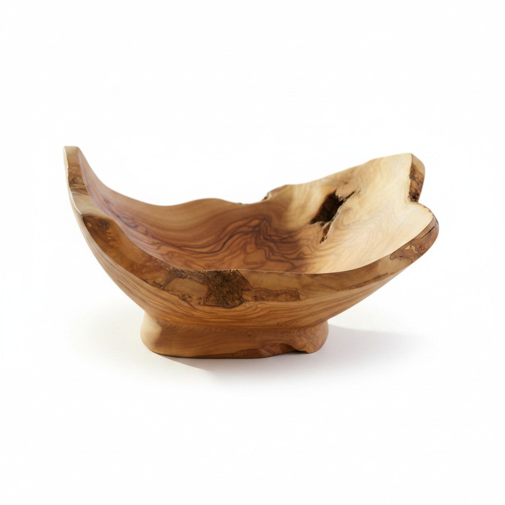 Handcrafted Olive Wood Pedestal Fruit Bowl (38x36x23) | Rustic Table Decor