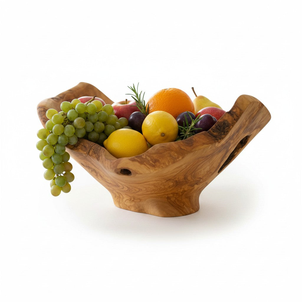 Handcrafted Olive Wood Pedestal Fruit Bowl (38x36x23) | Rustic Table Decor