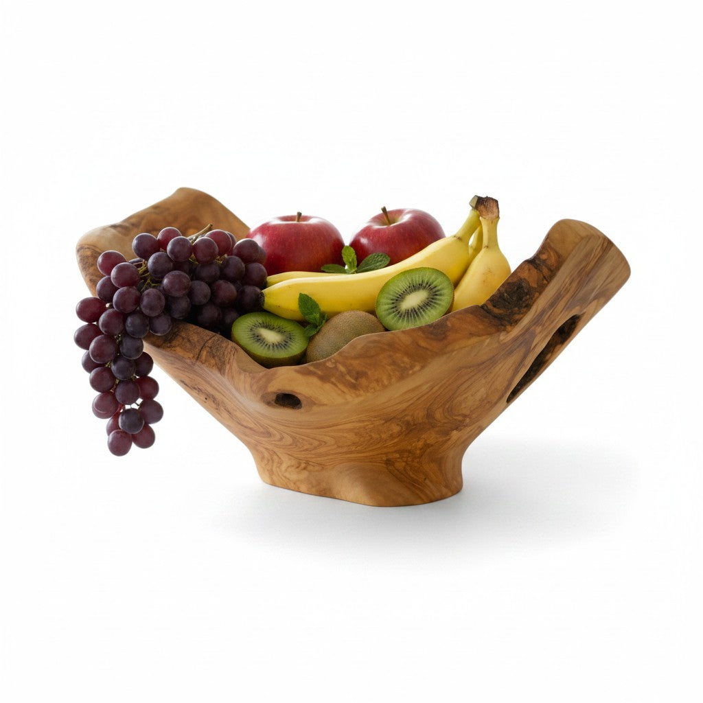 Handcrafted Olive Wood Pedestal Fruit Bowl (38x36x23) | Rustic Table Decor