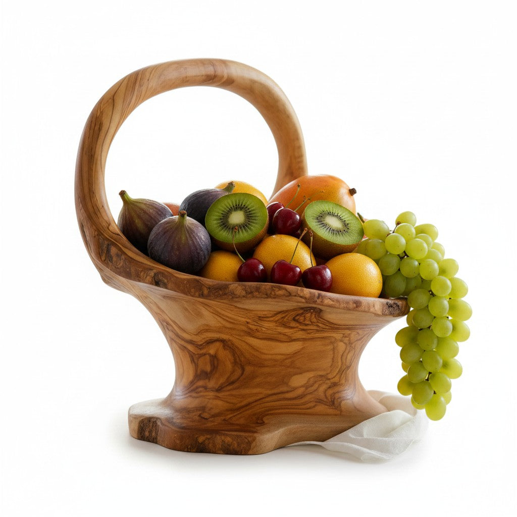 Handcrafted Olive Wood Pedestal Fruit Bowl (36x20x35) | Rustic Table Decor