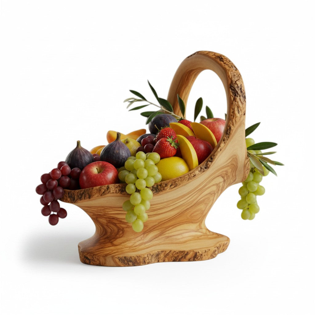 Handcrafted Olive Wood Pedestal Fruit Bowl (36x20x35) | Rustic Table Decor