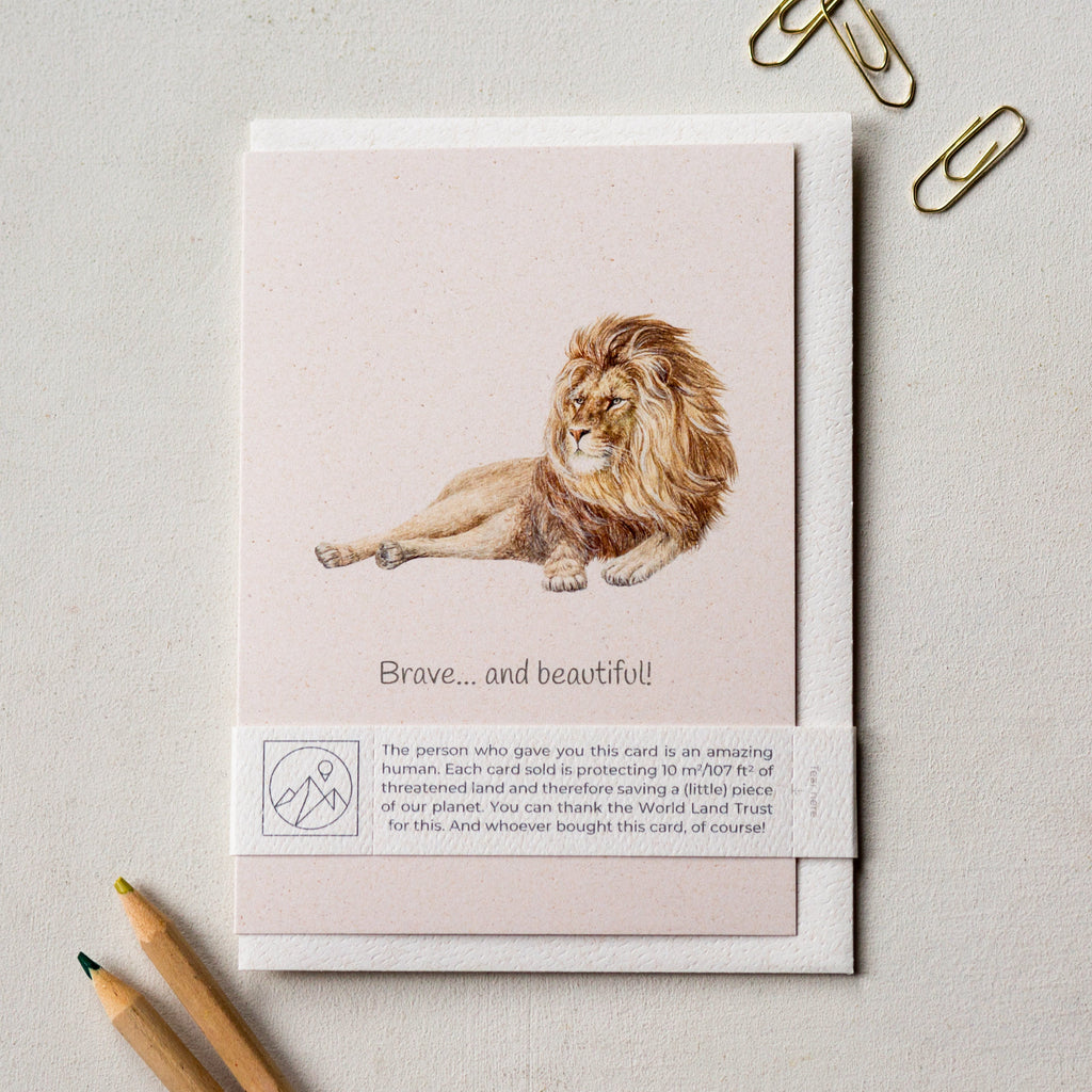 Animal Lover Charity Greeting Card Lion 'Brave and beautiful' card