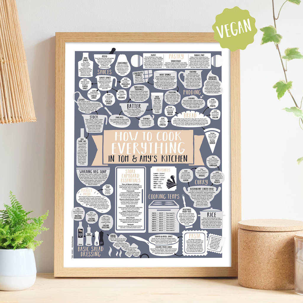 Personalised How To Cook Everything Vegan Print Oak effect frame Gold