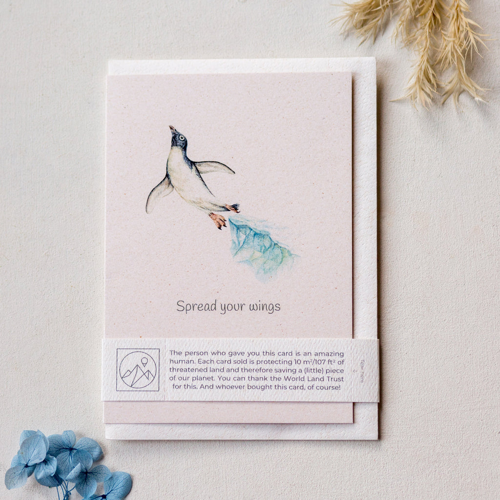 Animal Lover Charity Greeting Card Penguin 'Spread your wings' card