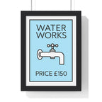 BLue Water Works Poster | Funny Bathroom Monopoly-Inspired Wall Art A3 Framed