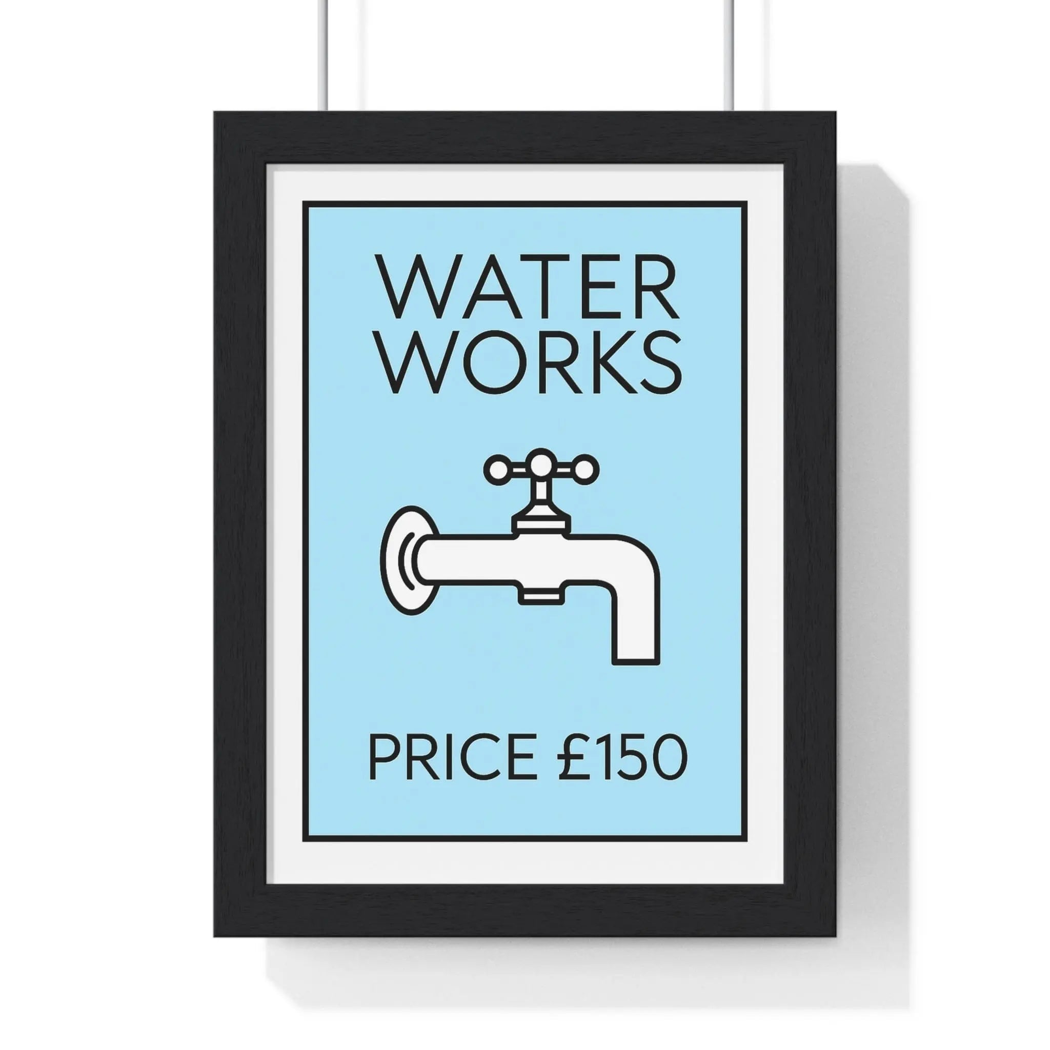 BLue Water Works Poster | Funny Bathroom Monopoly-Inspired Wall Art A3 Framed