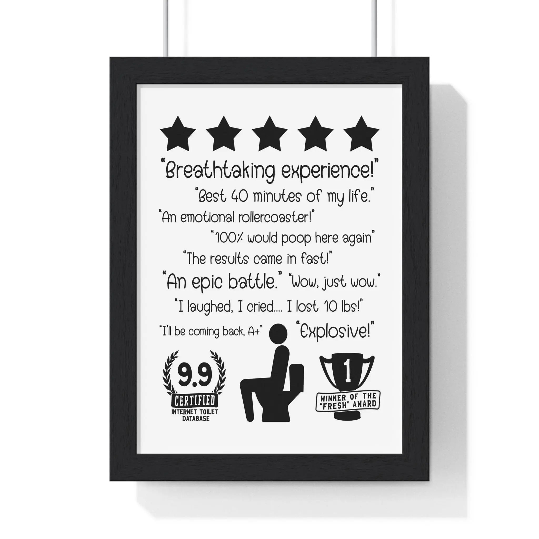 Funny Bathroom Reviews Wall Art | Toilet Poster A3 Framed