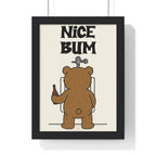 Nice Bum Funny Bathroom Poster | Bear Toilet Wall Art A3 Framed