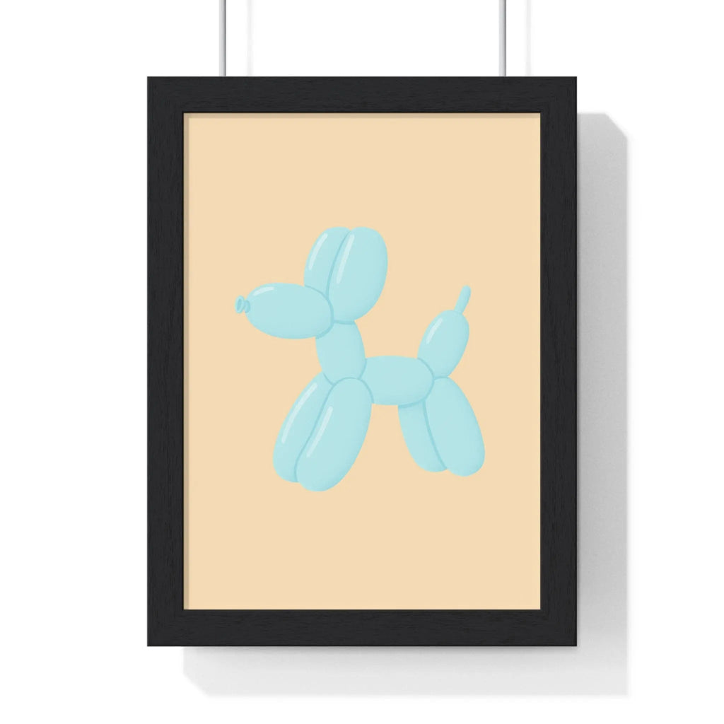 Pastel Blue Balloon Dog Poster | Playful Bathroom Art A3 Framed
