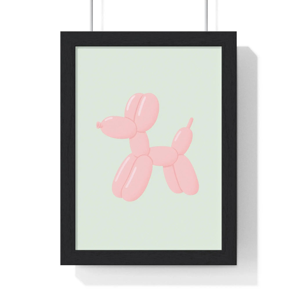 Pastel Pink Balloon Dog Poster | Cute Bathroom Wall Art A3 Framed