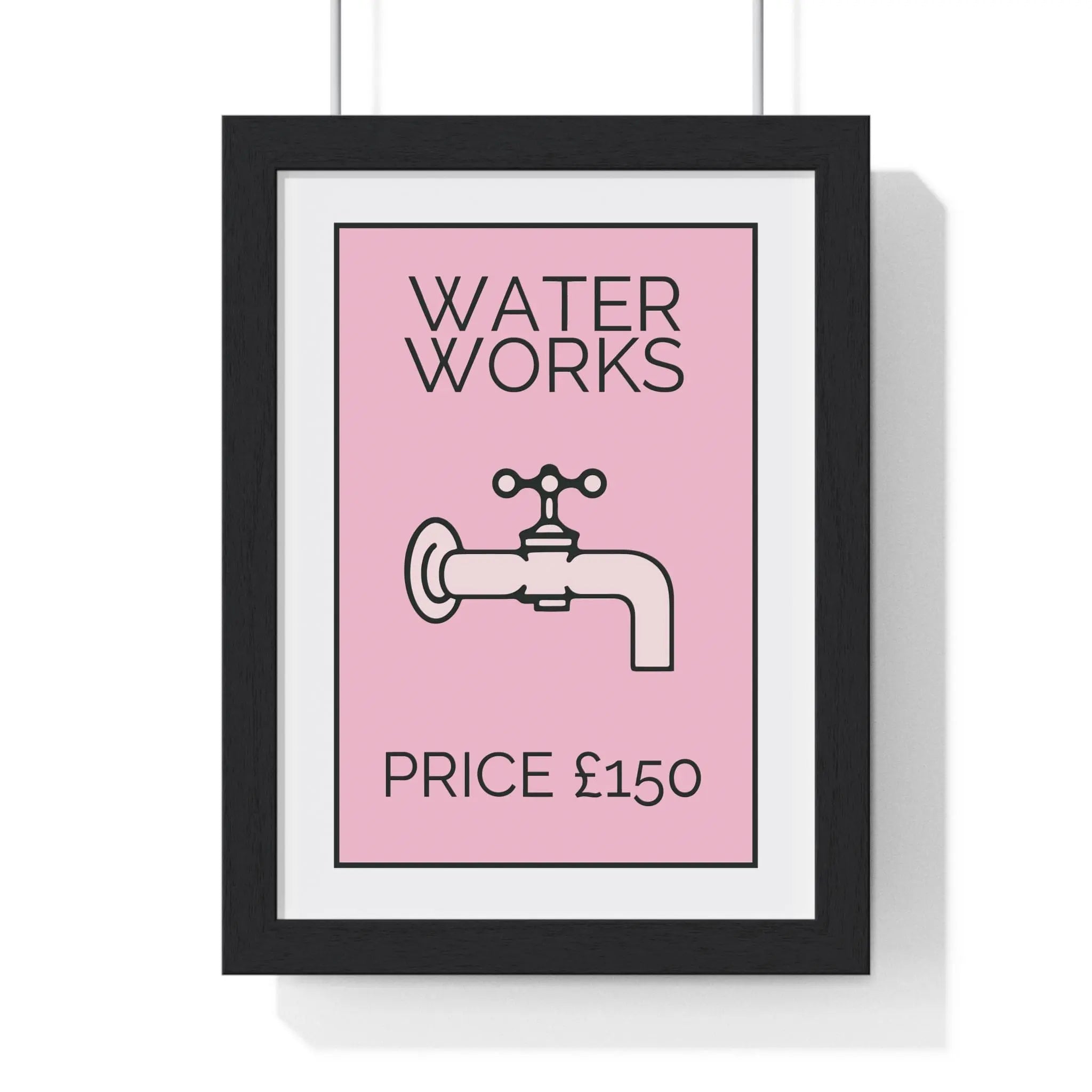 Pink Water Works Poster | Funny Monopoly-Inspired Bathroom Print A3 Framed