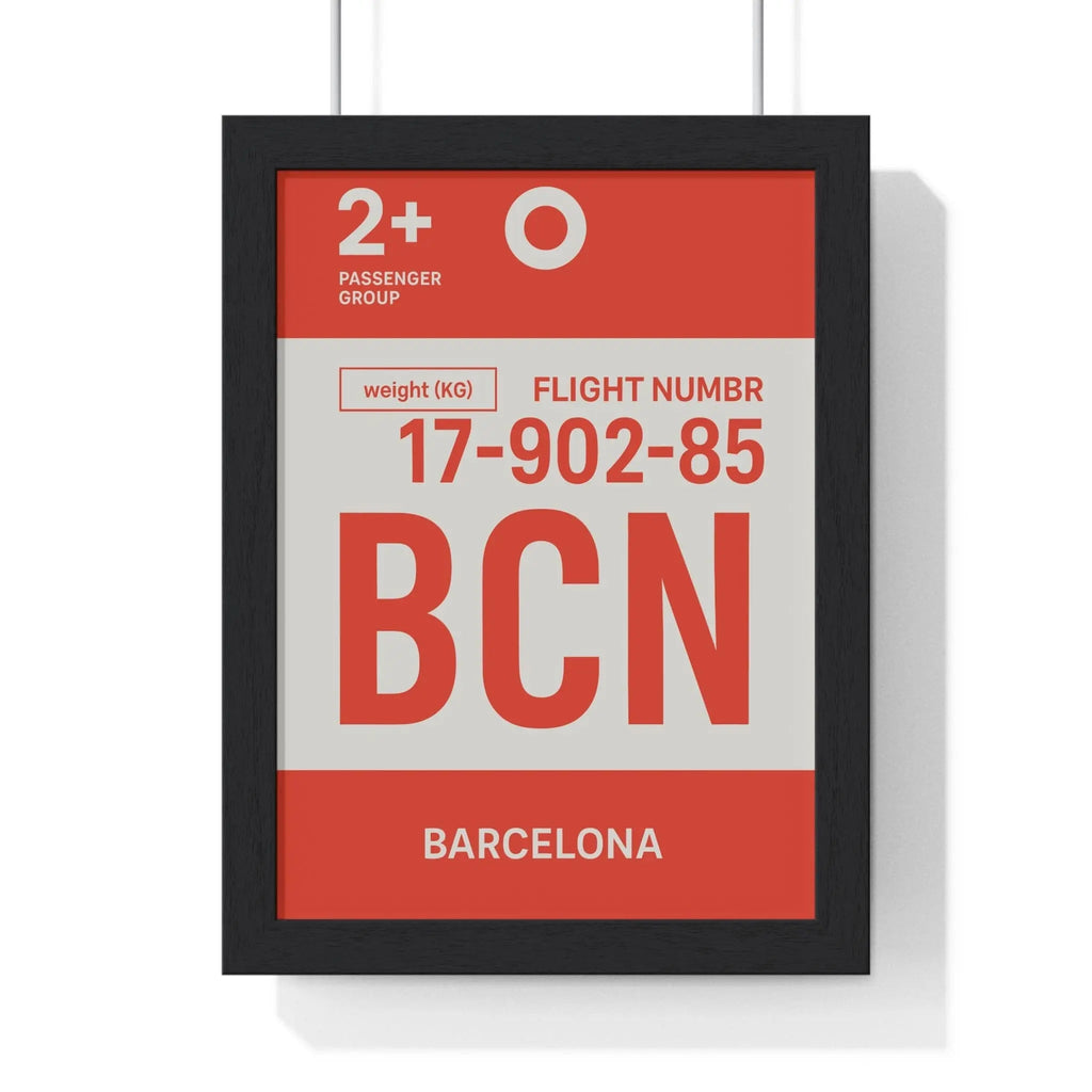 Barcelona Boarding Pass Poster – Minimal Travel Wall Art A3 Framed