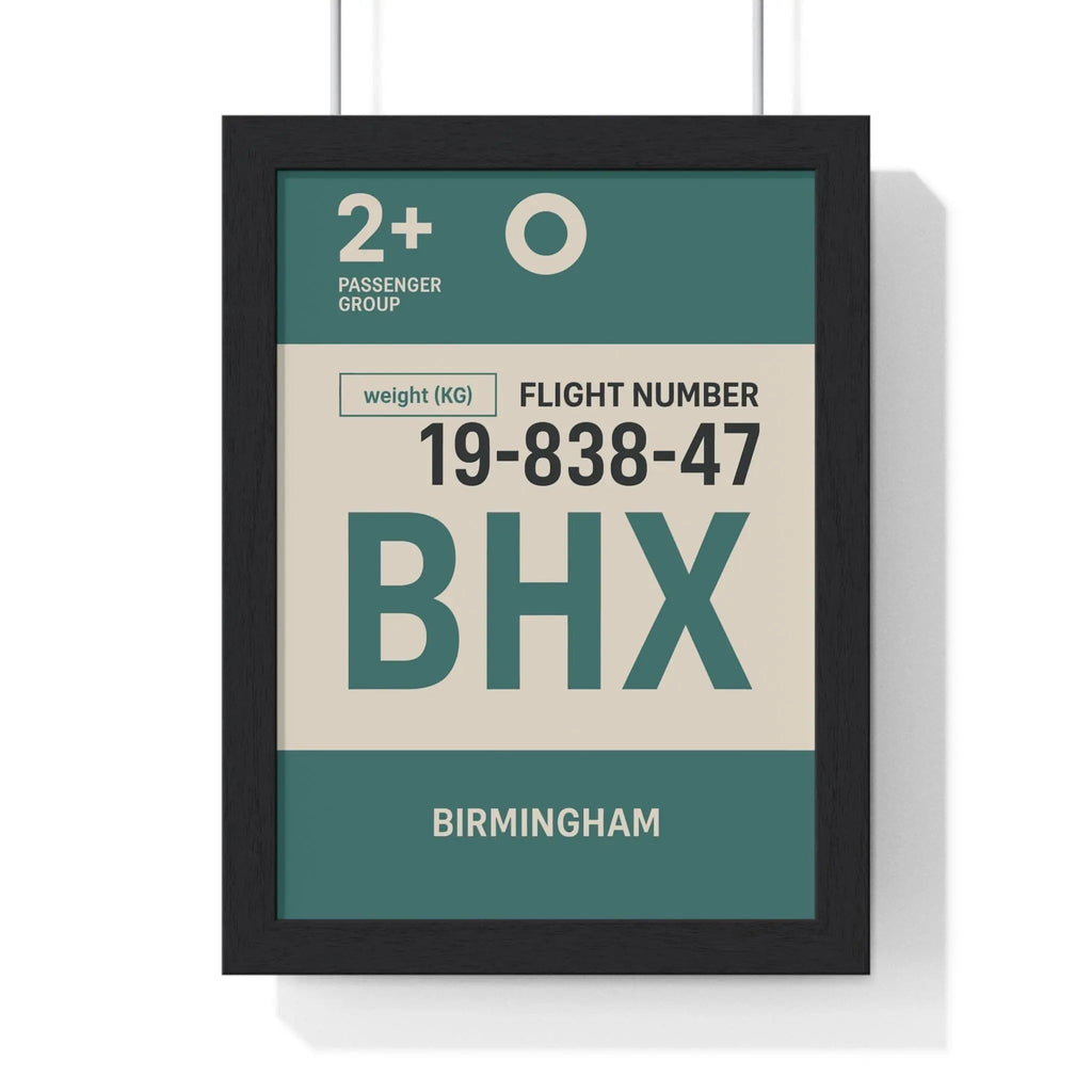 Birmingham Boarding Pass Poster – Minimal Travel Print A3 Framed