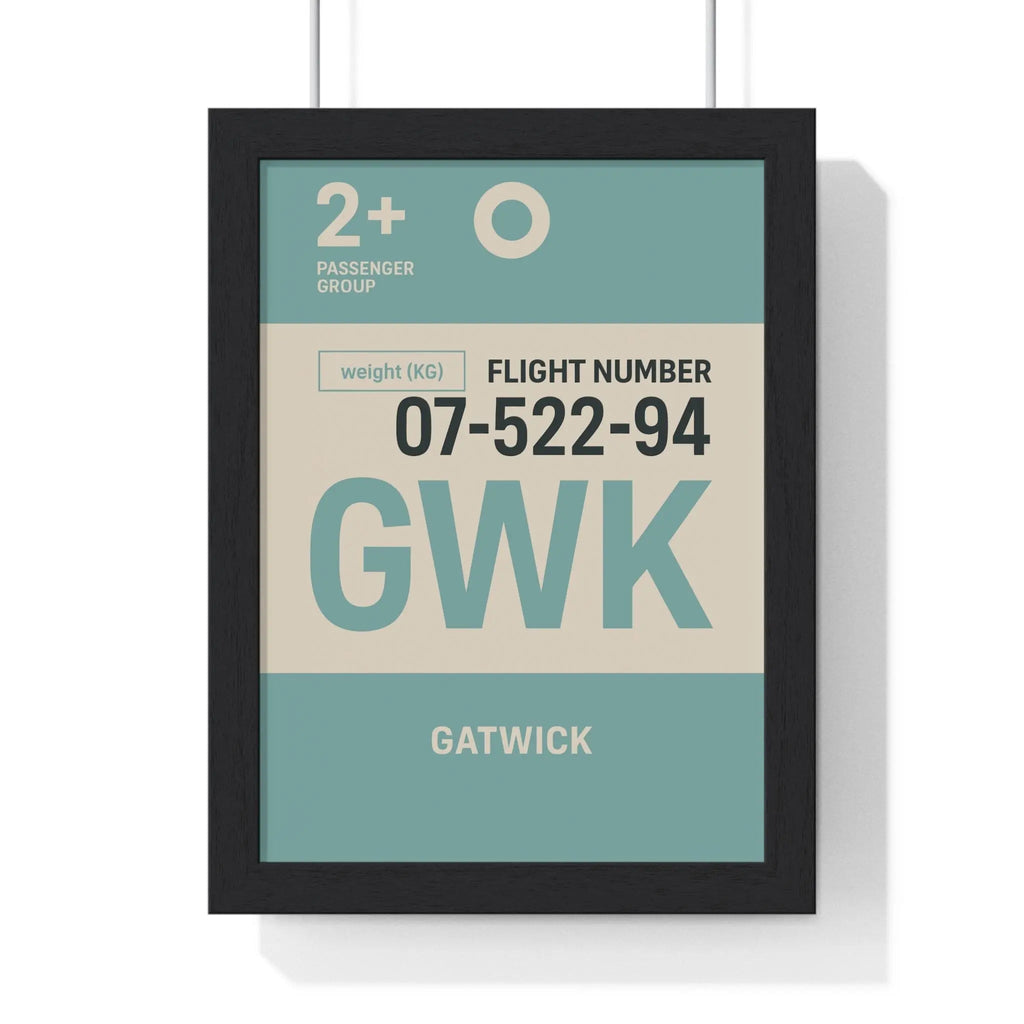 Gatwick Boarding Pass Poster – Minimalist Travel Print A3 Framed