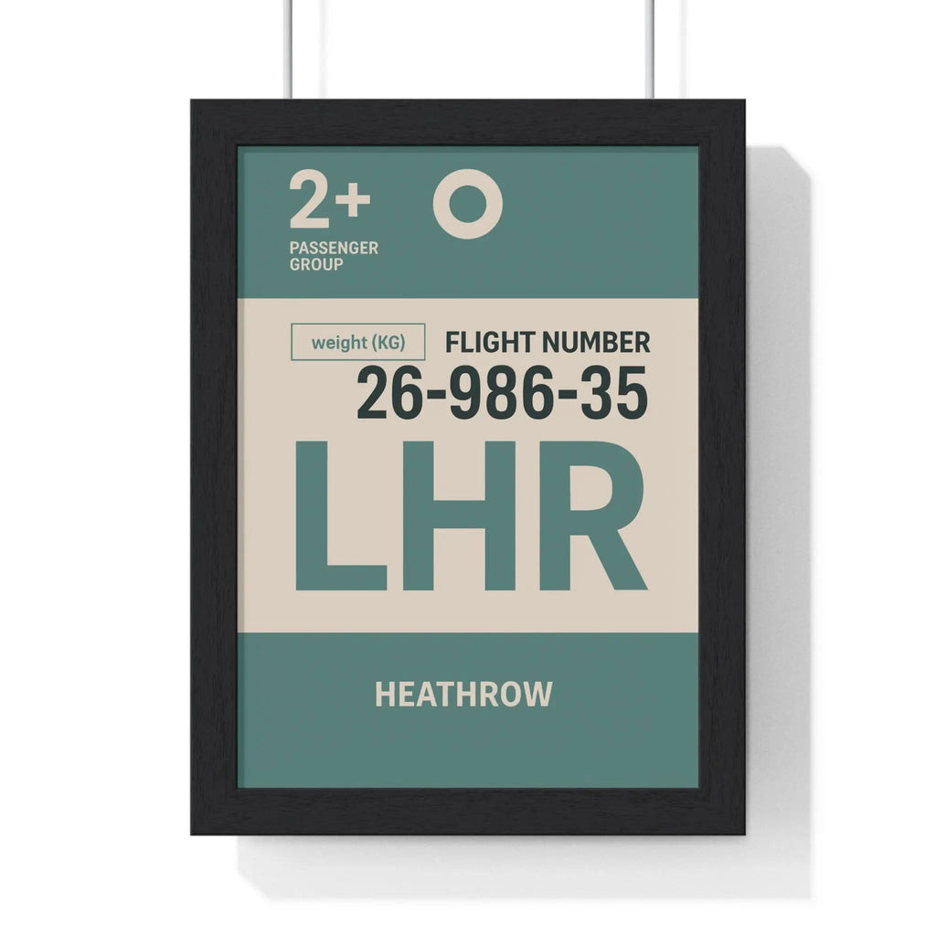 Heathrow Boarding Pass Poster – Minimalist Travel Print A3 Framed