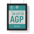 Malaga AGP Boarding Pass Poster – Minimalist Spain Travel Print A3 Framed