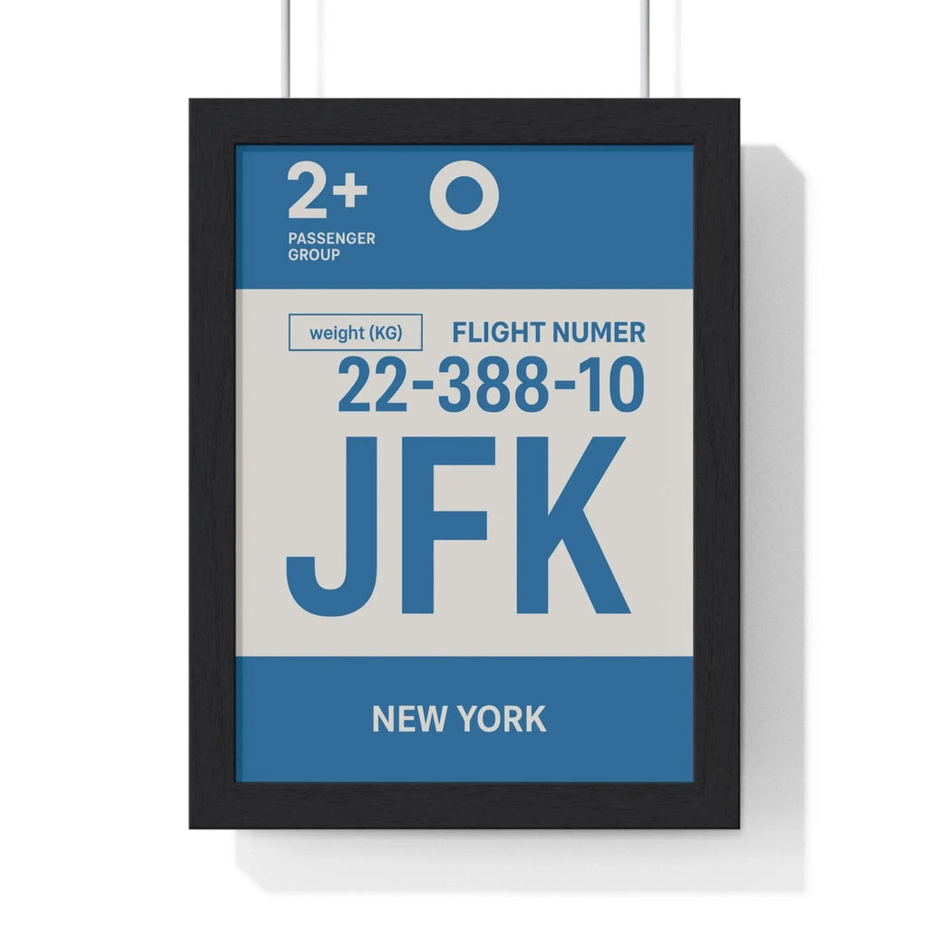 New York JFK Boarding Pass Poster – Minimal Travel Print A3 Framed