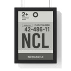 Newcastle NCL Boarding Pass Poster – Minimalist Travel Wall Art A3 Framed